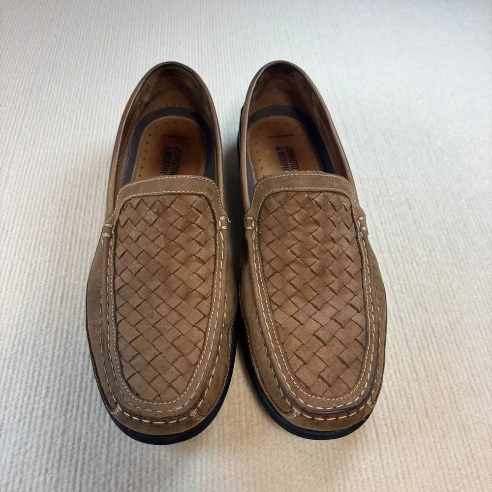 Johnston and‎ Murphy Mens 10M Tidwell Woven Leather Loafers Tan Brown JM Flex